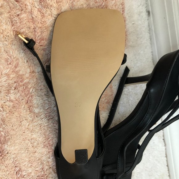 Square Toe Strappy Black Heels - Picture 3 of 3